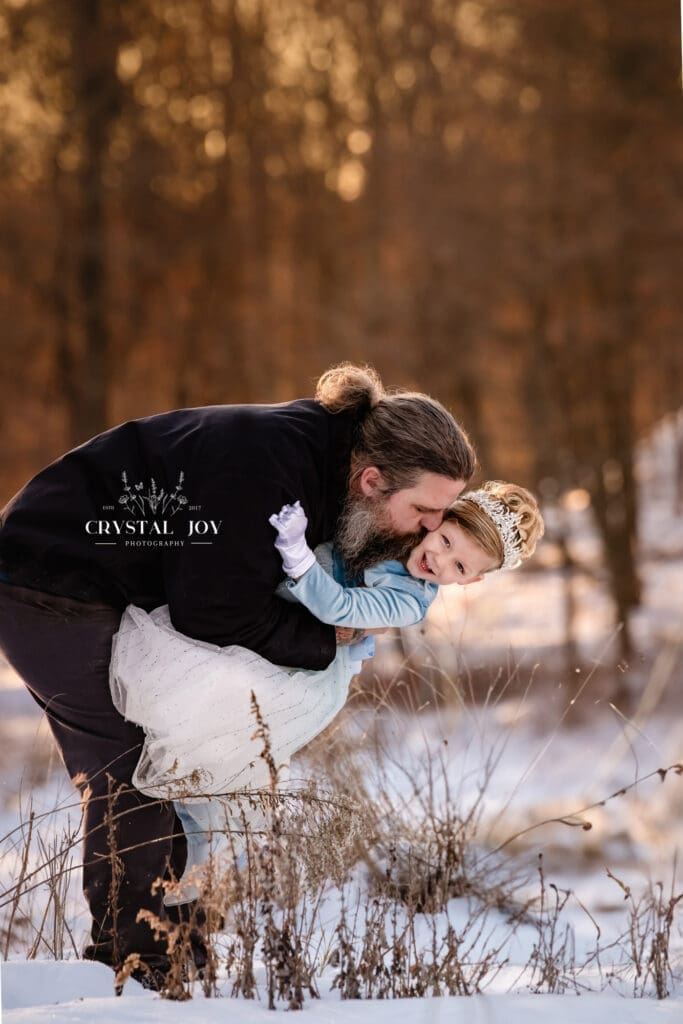 snow frozen sunset with dad